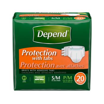 Depend Incontinence Protection with Tabs, Disposable Underwear for Adults, Unisex, Small/Medium, Maximum Absorbency, 20/Pack, 3 Packs/Carton