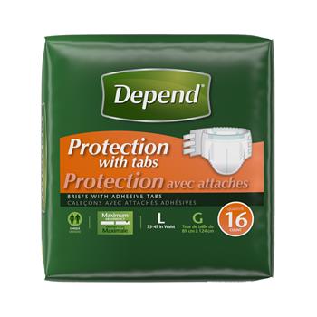 Depend Incontinence Protection with Tabs, Disposable Underwear for Adults, Unisex, Large, Maximum Absorbency, 16/Pack, 3 Packs/Carton