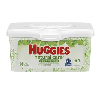 Huggies Natural Care Sensitive Baby Wipes, Unscented, Nursery Tub, 4 Tubs Of 64 Wipes, 256 Wipes/Carton