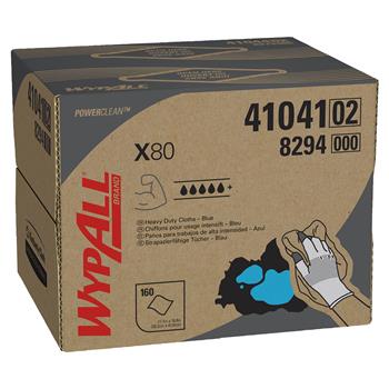 WypAll Power Clean X80 Heavy Duty Cloths, Brag Box, Blue, 160 Cloths Per Box, 1 Box/Carton
