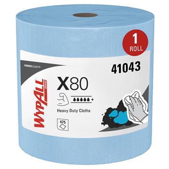 WypAll PowerClean X80 Heavy Duty Cloths, Jumbo Roll, Blue, 475 Sheets/Roll