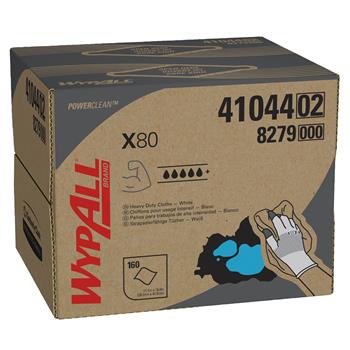 WypAll Power Clean X80 Heavy Duty Cloths, Brag Box, White, 160 Cloths Per Box, 1 Box/Carton