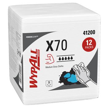 WypAll PowerClean X70 Medium Duty Cloths, Quarterfold, White, 76 Sheets/Pack, 12 Packs/Carton