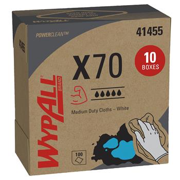WypAll PowerClean X70 Medium Duty Cloths, Pop-Up Box Cloths, White, 100 Sheets/Box, 10 Boxes/Carton
