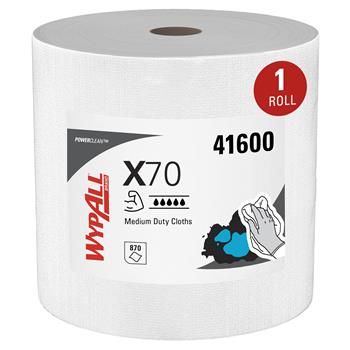WypAll PowerClean X70 Medium Duty Cloths, Jumbo Roll, White, 870 Sheets/Roll, 1 Roll/Carton