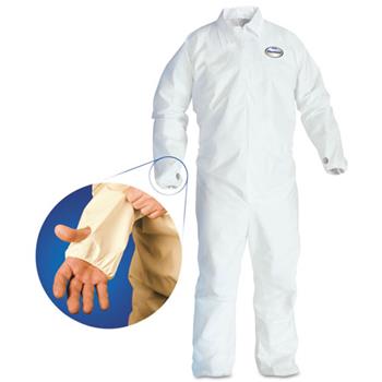 KleenGuard A40 Breathable Back Coverall With Thumb Hole, White/Blue, XL, 25 Coverall/Carton