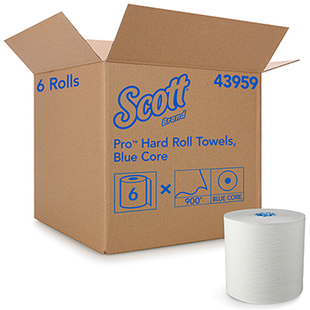 Scott Pro Hard Roll Paper Towels for Scott Pro Dispenser (Blue Core Only), 900&#39; /Roll, 6 White Rolls/CT