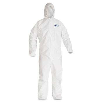 KleenGuard A40 Liquid/Particle Protection Coveralls, Zip Front, Elastic Wrists/Ankles/Hood, White, Large, 25 Coveralls/Carton