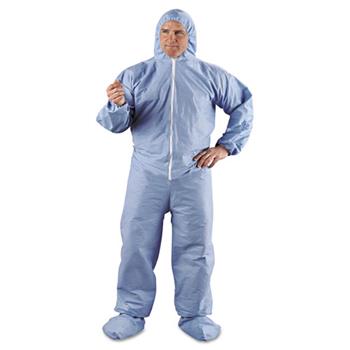 KleenGuard A65 Flame Resistant Coveralls With Hood/Boots, Zip Front, Elastic Wrists/Ankles, Blue, 2-XL, 25 Coveralls/Carton