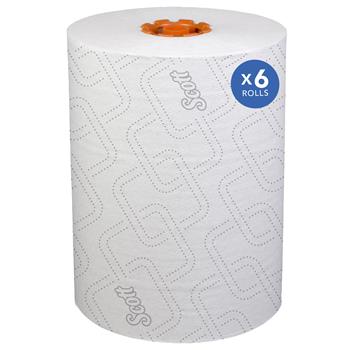 Scott Pro Slimroll Hard Roll Paper Towels, 1-Ply, 1.75&quot; Orange Core, White, 580 ft/Roll, 6 Rolls/Carton