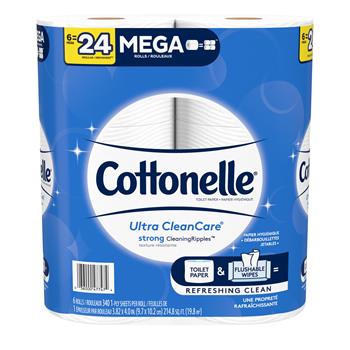 Cottonelle Ultra CleanCare Toilet Paper, Strong Tissue, 1-Ply, 340 Shts/RL, 6RL/PK, 6 PK/CT