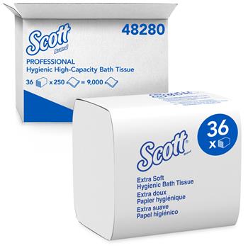 Scott Hygienic High-Capacity Folded Toilet Paper, 2-Ply, 36 Packs Of 250 Sheets, 9,000 Sheets/Carton