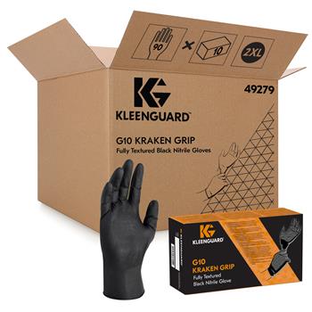 KleenGuard G10 Kraken Grip Fully Textured Nitrile Gloves, 6 mil, 2-XL, Black, 90 Gloves/Box, 10 Boxes/Carton
