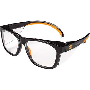 KleenGuard™ Maverick™ Safety Glasses, Clear Anti-Glare Lenses with Black Frame and Orange Tips