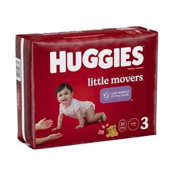 Huggies Little Movers Baby Diapers, Size 3, 16-28 lbs, 25 Diapers Per Pack, 4 Packs/Carton