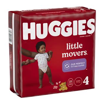 Huggies Little Movers Baby Diapers, Size 4, 22-37 lbs, 22 Diapers Per Pack, 4 Packs/Carton
