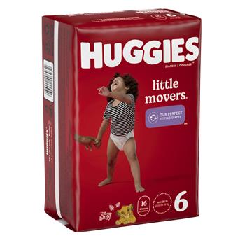 Huggies Little Movers Baby Diapers, Size 6, 35+ lbs, 16 Diapers Per Pack, 4 Packs/Carton