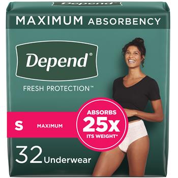 Depend Fit-Flex Adult Disposable Incontinence Underwear For Women, Maximum Absorbency, Small, Blush, 32/Pack