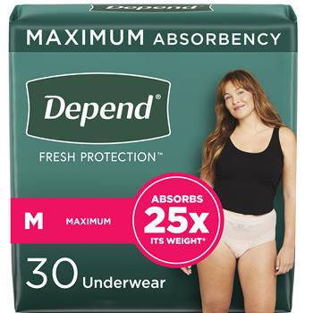 Depend Fit-Flex Adult Disposable Incontinence Underwear For Women, Maximum Absorbency, Medium, Blush, 30/Pack