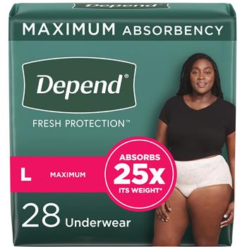 Depend Fit-Flex Adult Disposable Incontinence Underwear For Women, Maximum Absorbency, Large, Blush, 28/Pack