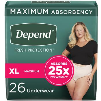 Depend Fit-Flex Adult Disposable Incontinence Underwear For Women, Maximum Absorbency, Extra Large, Blush, 26/Pack