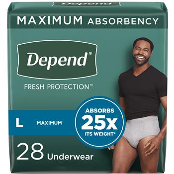 Depend Fit-Flex Adult Disposable Incontinence Underwear For Men, Maximum Absorbency, Large, Grey, 28/Pack
