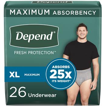 Depend Fit-Flex Adult Disposable Incontinence Underwear For Men, Maximum Absorbency, Extra Large, Grey, 26/Pack