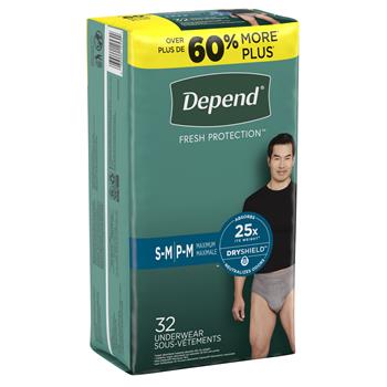 Depend Fit-Flex Adult Disposable Incontinence Underwear For Men, Maximum Absorbency, Small/Medium, Grey, 32/Pack