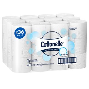 Cottonelle Paper Core High-Capacity CleanCare Standard Toilet Paper, 2-Ply, White, 36 Rolls of 900 Sheets, 32,400 Sheets/Carton