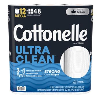 Cottonelle Ultra CleanCare Toilet Paper, Mega Rolls, 1-Ply, White, 12-Roll Packs, 48 Rolls Of 284 Sheets, 13,632 Sheets/Carton