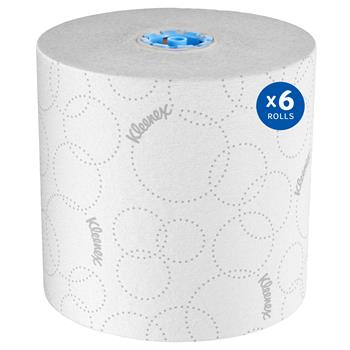 Kleenex Hard Roll Paper Towels With Elevated Design, Blue Core, White, 500 ft. Per Roll, 6 Rolls/Carton