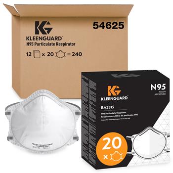 KleenGuard 3300 Series N95 Particulate Respirator, RA3315 Molded Cup Style, NIOSH-Approved, Regular Fit, White, 20 Respirators/Box, 12 Boxes/Case
