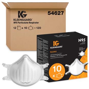 KleenGuard 3400 Series N95 Particulate Respirator, RA3315 Molded Cup Style, NIOSH-Approved, Regular Fit, White, 10 Respirators/Box, 12 Boxes/Case