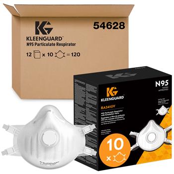 KleenGuard 3400 Series N95 Particulate Respirator, RA3315 Molded Cup Style, NIOSH-Approved, Exhalation Valve, Regular Fit, White, 10 Respirators/Box, 12 Boxes/Case
