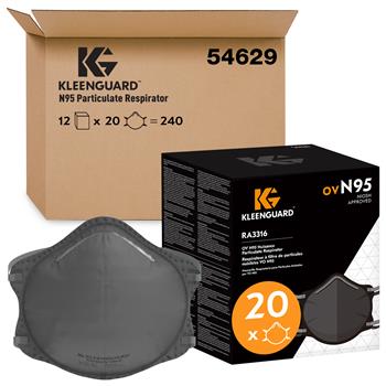 KleenGuard 3300 Series OV N95 Particulate Respirator, RA3315 Molded Cup Style, NIOSH-Approved, Regular Fit, Grey, 20 Respirators/Box, 12 Boxes/Case