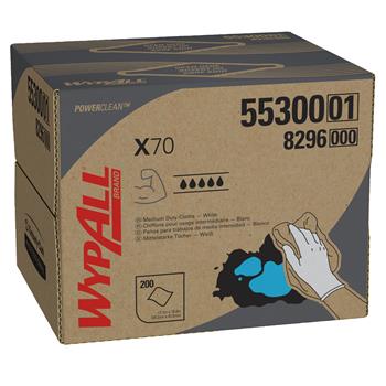 WypAll Power Clean X70 Medium Duty Cloths, Brag Box, 11.1&quot; x 16.8&quot; Sheets, White, 200 Sheets/Box, 1 Box/Carton