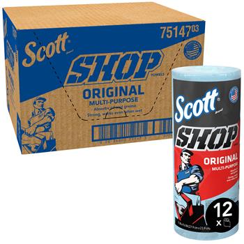 Scott Shop Towels, Roll, 10 2/5 x 11, Blue, 55/Roll, 12 Rolls/Carton