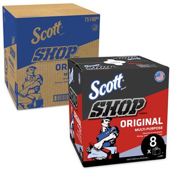 Scott Shop Towels Original, Blue, Pop-Up Dispenser Box, 8 Boxes Of 200 Towels, 1,600 Towels/Carton