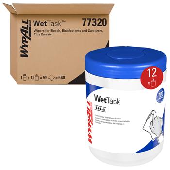WypAll CriticalClean WetTask Wipers with Cannister, Center Pull, White, 55 Sheets/Roll, 12 Rolls/Carton
