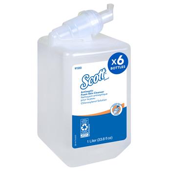Scott Antiseptic Foam Hand Soap Refill, NSF E-2 Rated, 1.75% PCMX, Clear, Unscented, 1 L, 6 Bottles/Carton