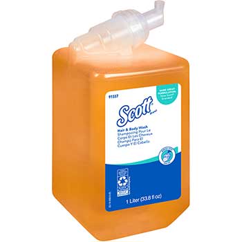Scott Hair and Body Wash Refill, Citrus Scent, Yellow, 1 L, 6 Bottles/Carton