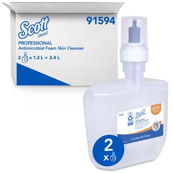 Scott Antimicrobial Foam Hand Soap, 0.1% Benzalkonium Chloride, Clear, 1.2 L Bottle, 2 Bottles/Carton