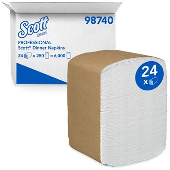 Scott Disposable Dinner Paper Napkins, 1/8 Fold, 1-Ply, White, 24 Packs of 250 Napkins, 6,000 Napkins/Carton