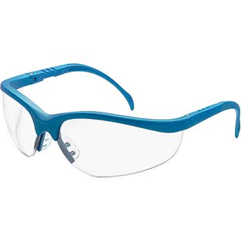 MCR Safety Klondike&#174; Glasses, Metal Spring Hinge Temples, Blue Frame, Clear Lens