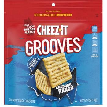 Cheez-It Grooves Cheese Crackers, Zesty Cheddar Ranch, 6 oz, 6 Bags/Case