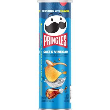 Pringles Potato Crisps, Salt &amp; Vinegar, 5.57 oz, 14 Cans/Case