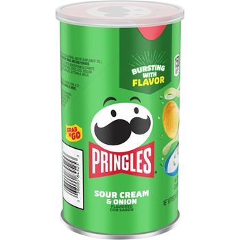 Pringles Potato Crisps Chips, Grab N&#39; Go, Sour Cream and Onion, 2.5 oz, 12 Cans/Case