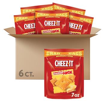Cheez-It Baked Snack Cheese Crackers, Cheddar Jack, 7 oz, 6/Case