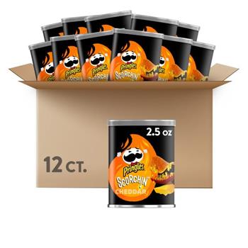 Pringles Scorchin&#39; Potato Crisps, Fiery Spicy Snack, Cheddar, 2.5 oz, 12 Cans/Case