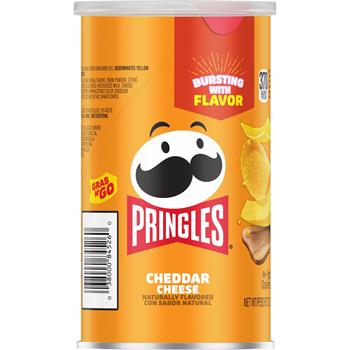 Pringles Potato Crisps Chips, Grab N&#39; Go, Cheddar Cheese, 2.5 oz, 12 Cans/Case